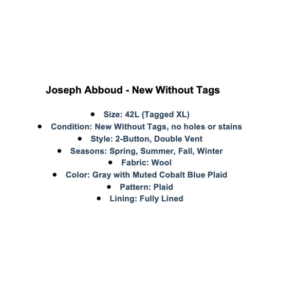 NWOT Joseph Abboud 42L Gray Muted Cobalt Blue Plaid Blazer Sport Coat Jacket - Picture 2 of 15